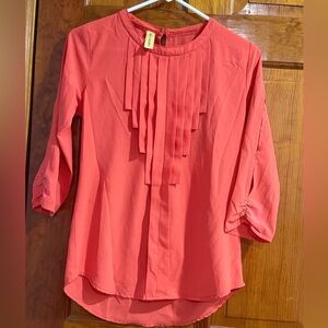 Coral Pleated Orange Women's Top